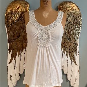 Beige Embellished Tank Top